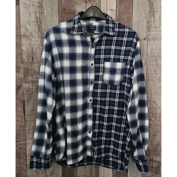 J.CREW Flannel SHIRT Blue White Plaid Long Sleeve Button Down Men's size XL - Picture 1 of 5